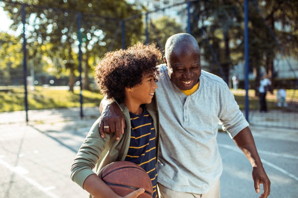 old man with young boy basketball hobbies for seniors