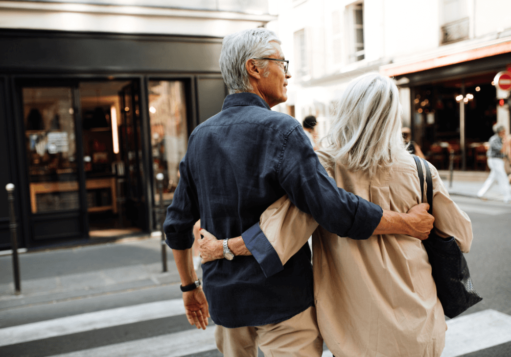sweet senior couple strolling in the city how to announce retirement