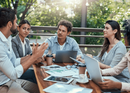 group discussing business outside looking for your tribe