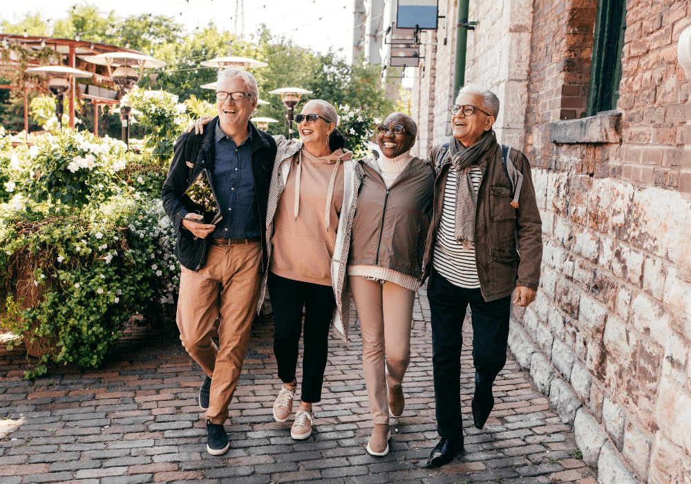 group of senior friends hanging out together retirement bucket list ideas