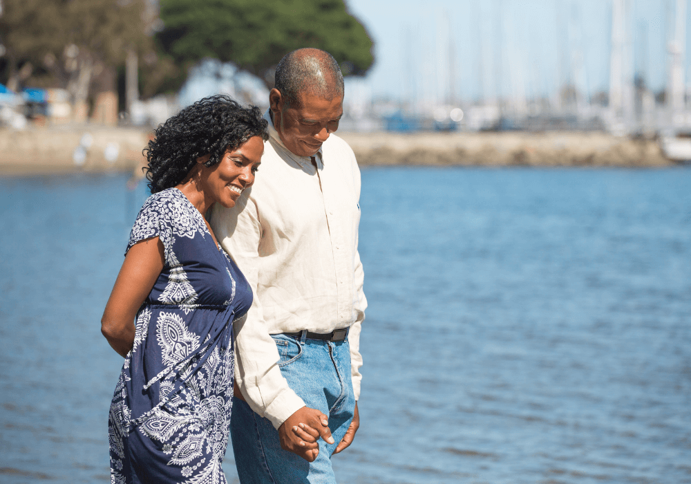 mature couple walking by the beach woman over 50 dating profile examples